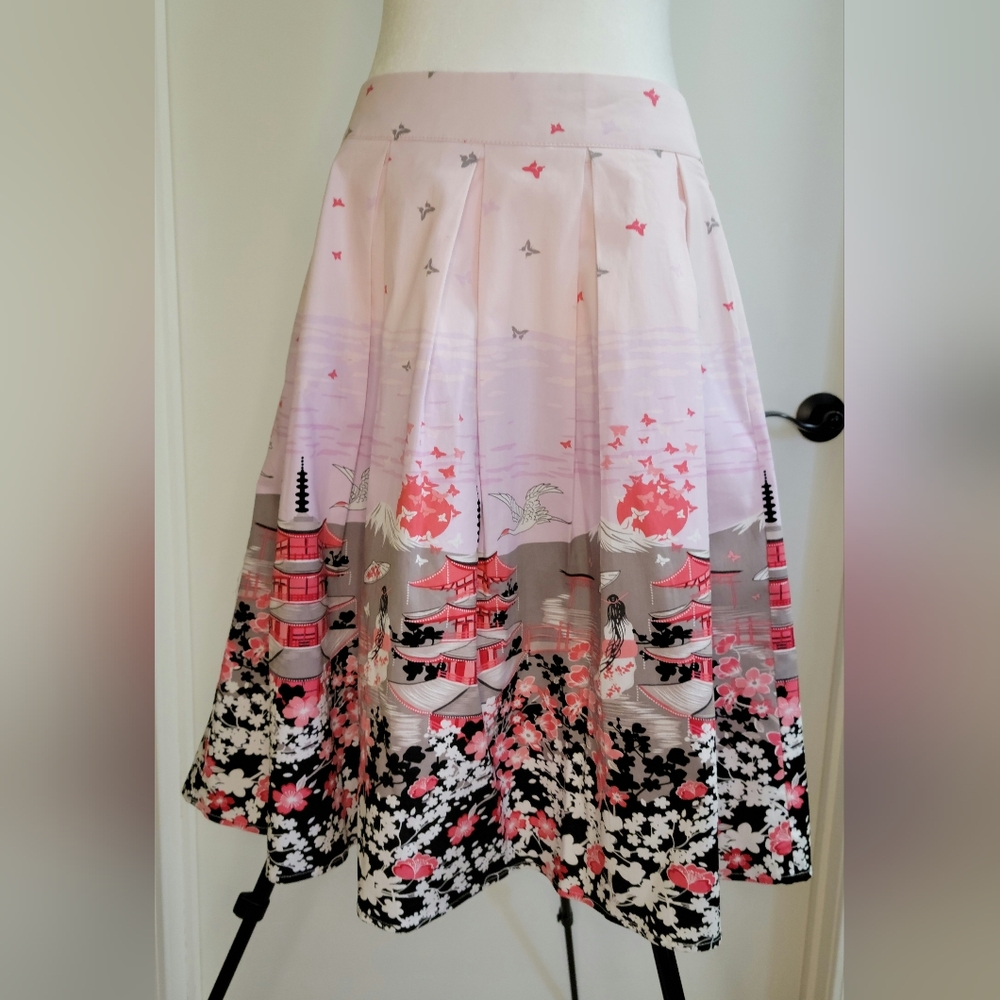 Japanese Cherry blossom 🌸 Print || Pink Midi Skirt || Size M